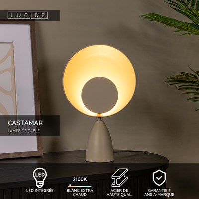 Lucide CASTAMAR - Lampe de table - Ø 25,5 cm - LED - 1x8W 2100K - Taupe